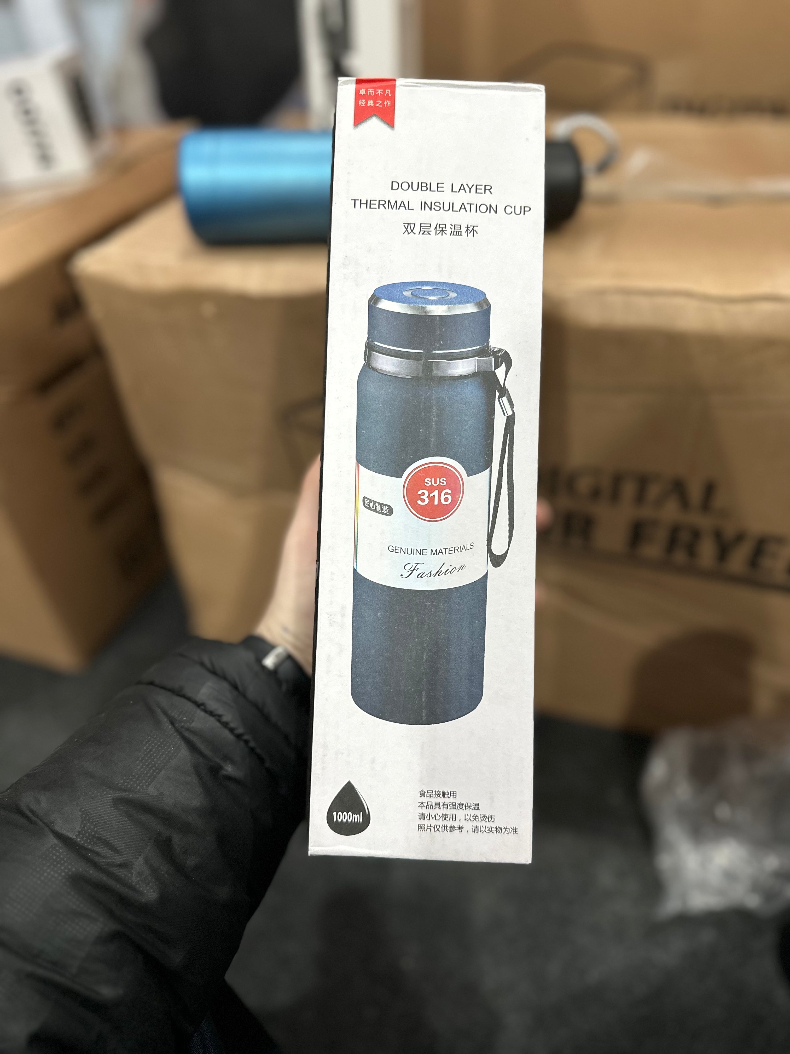 Imported Vacuum flask 1 Litre —BLACK